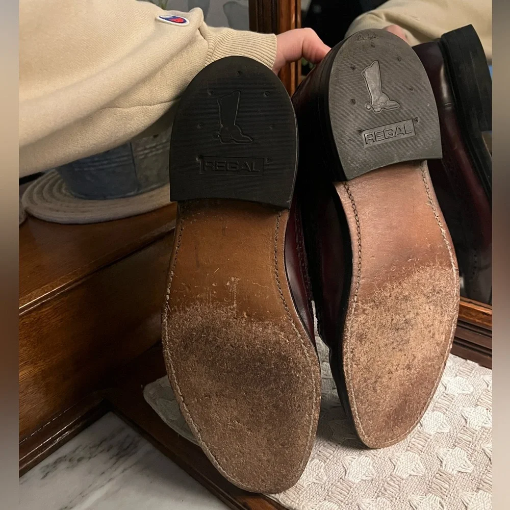 REGAL Classic Leather Wing Tip Oxford Lace Up Dress Shoes Brown Burgundy Sz 8.5B